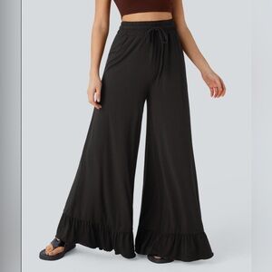 NWT HALARA High Waisted drawstring Black Wide-Leg Ruffled Pants